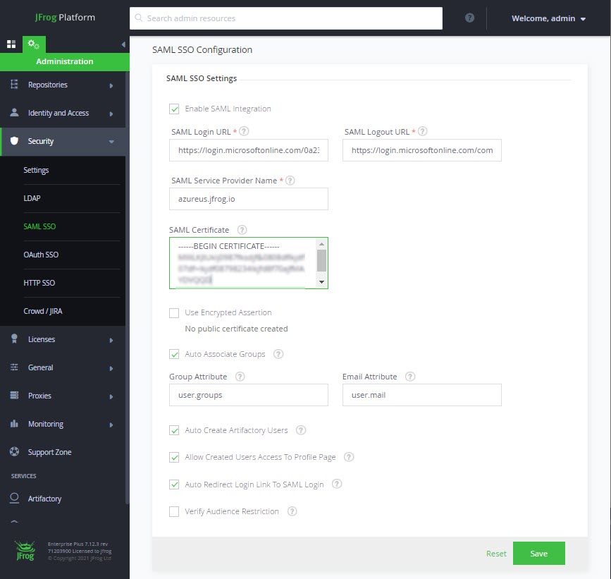 SAML SSO Configuration